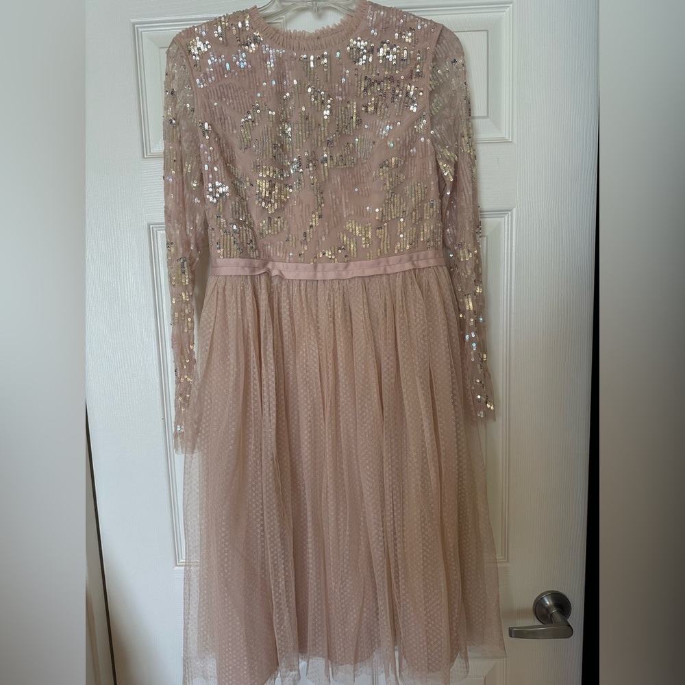 Needle & Thread Embellished Long Sleeve Midi Dress with Tulle Skirt